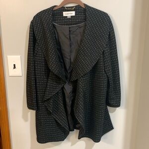 Calvin Klein Women's Black & White Check Draped Ruffle Open Front Blazer Jacket